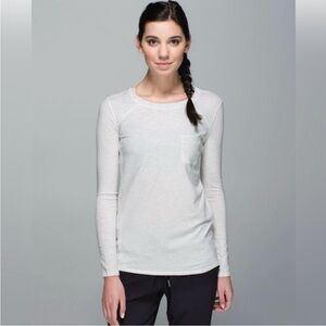 Lululemon Find Your Zen Long Sleeve Top Heathered White Yoga Cotton Minimalist